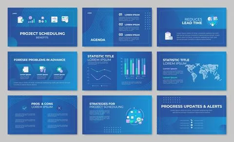 Project scheduling main benefits presentation template set Illustration