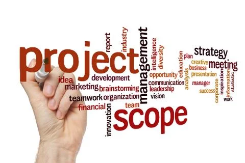 Project scope word cloud concept Stock Photos
