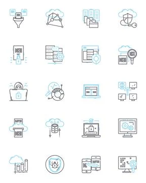 Project service linear icons set. Management, Collaboration, Development Ilustración de archivo