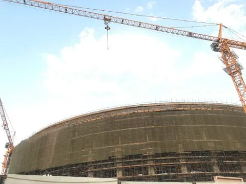 Project Site Construction under progress using tower crane and activities lik Stock Photos