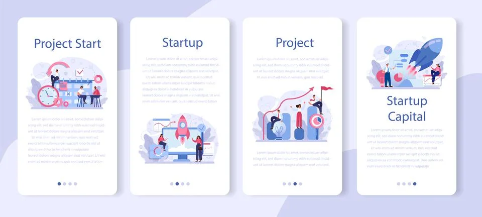 Project start mobile application banner set. Start up business 스톡 일러스트