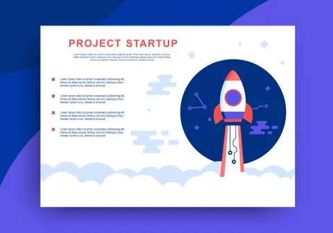 Project Startup Web Presentation Design With Rocket Ship Stock Illustration