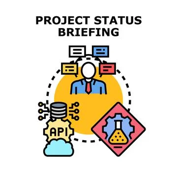 Project status briefing with data api development Stock Illustration