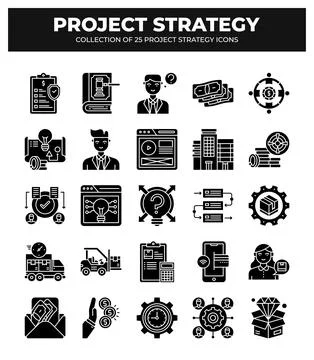 Project Strategy Icons. 25 Essential Glyphs for Business Planning イラスト素材