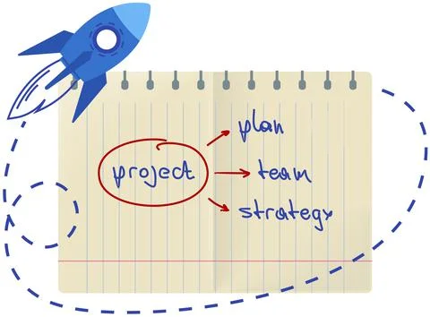 Project task management and effective planning icon with rocket. Program 스톡 일러스트