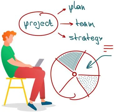 Project task management and effective planning icon with male analyst. Program Illustrazione stock