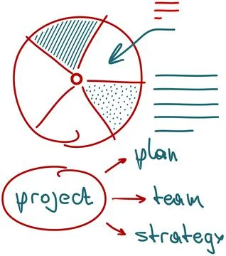 Project task management and effective planning icon, meeting report. Business Stock Illustration