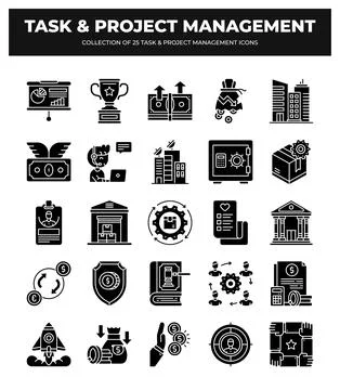 Project &amp; Task Management Icons. 25 Essential Icons for Business 스톡 일러스트