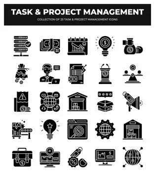 Project &amp; Task Management Icons. 25 Essential Icons for Business Planning 스톡 일러스트