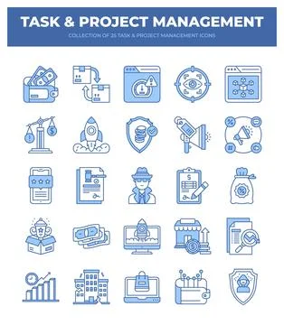 Project &amp; Task Management Icons. 25 Essential Icons for Business 스톡 일러스트