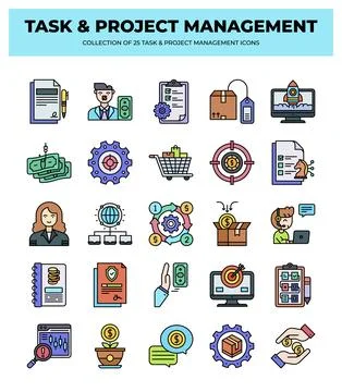 Project &amp; Task Management Icons. 25 Essential Icons for Business 스톡 일러스트