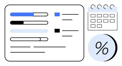 Project Task Management with Progress Bars, Calendar, and Percentage Icon f.. Stock Illustration