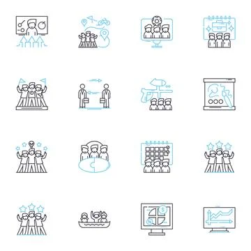 Project team linear icons set. Collaboration, Coordination, Communication 库存插图