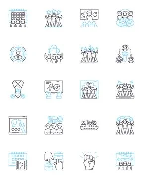 Project team linear icons set. Collaboration, Coordination, Communication 库存插图