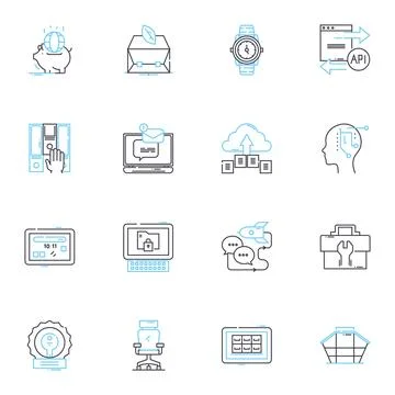 Project technology linear icons set. Automation, Virtualization, Integration 스톡 일러스트