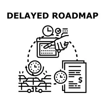 Project timeline delays impacting roadmap schedule concept Stock Illustration