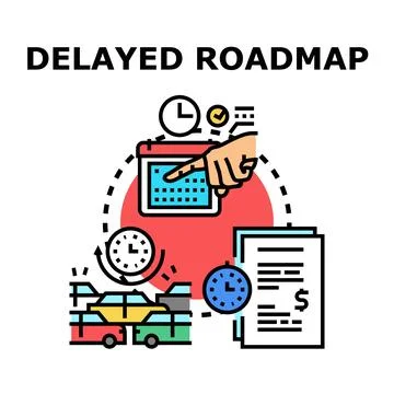 Project timeline delays impacting roadmap schedule concept Stock Illustration