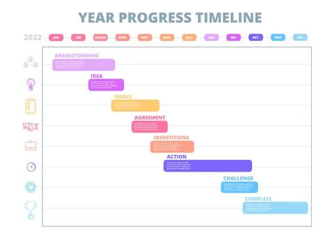 Project timeline graph. Chart startup development, business process progress Stock Illustration