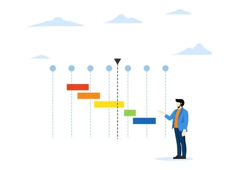Project timeline or schedule, resource planning for work tasks, development plan Illustrazione stock