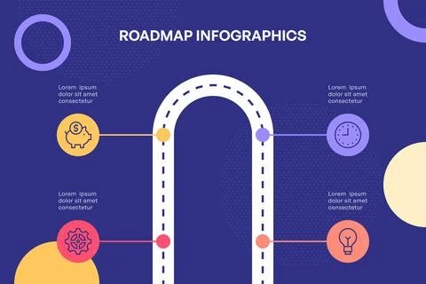 Project Timeline Roadmap Infographic with Circular Milestone Points Stock Illustration