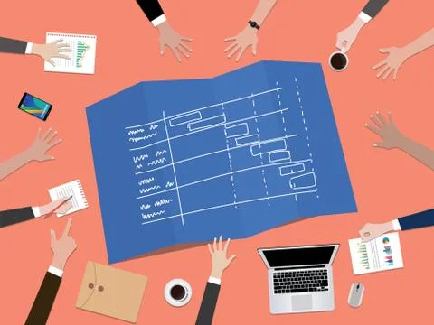 Project timeline schedule concept illustration with hand team work together on 스톡 일러스트