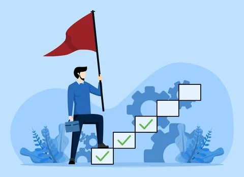 Project tracking, goal tracker. Progress from start to success. Stock Illustration