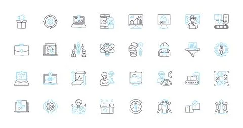 Project tracking linear icons set. Progress, Schedule, Milests, Deadlines, Goals Stock Illustration