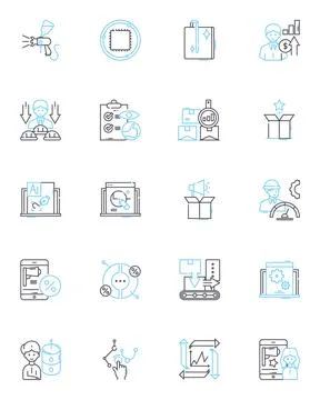 Project tracking linear icons set. Progress, Schedule, Milests, Deadlines, Goals Illustrazione stock