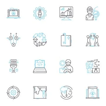 Project tracking linear icons set. Progress, Schedule, Milests, Deadlines, Goals Illustrazione stock