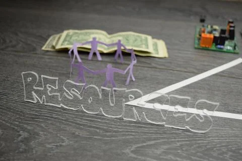 Project triangle - closeup on the resources factor Stock Photos