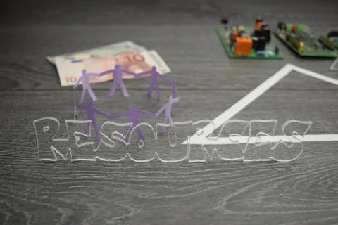 Project triangle - closeup on the resources factor Stock Photos