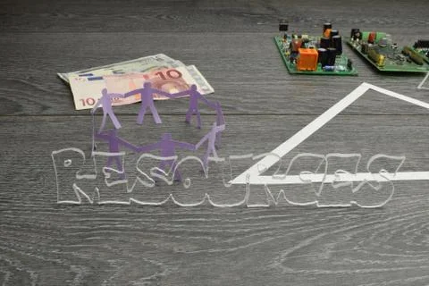 Project triangle - closeup on the resources factor Stock Photos