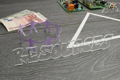 Project triangle - closeup on the resources factor Stock Photos