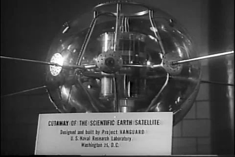 Project Vanguard rocket &amp; artificial satellite Baltimore, Maryland, May 1957 Stock Footage 261281179