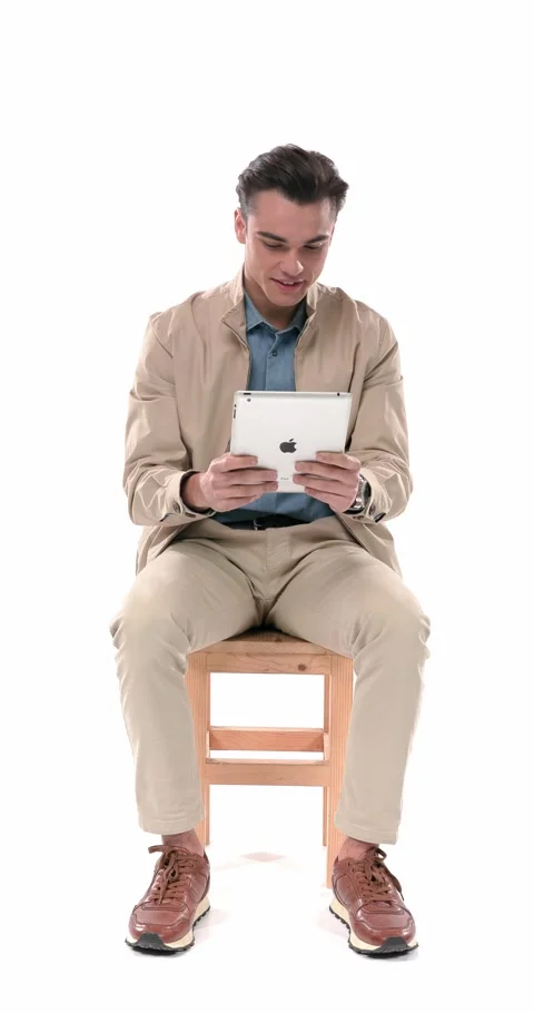Project video of happy young man looking at tab screen, being proud and making Stock Footage 304830127