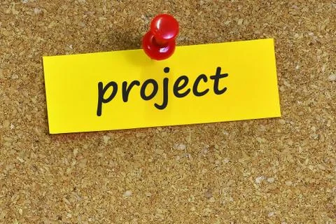 Project  word on notes paper with cork background Foto stock