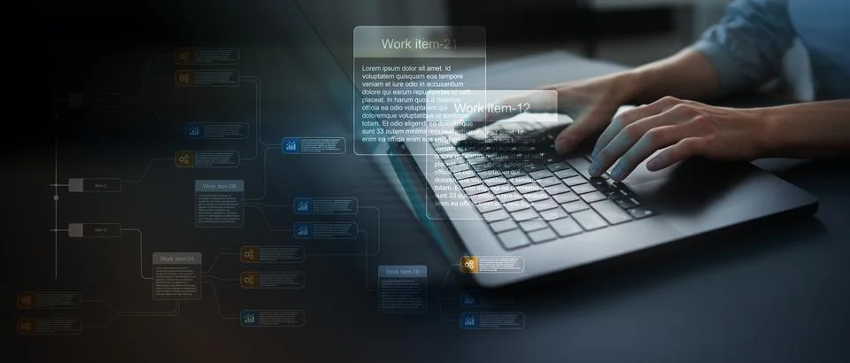Project Workflow Management and Task Automation Displayed on Digital Interfac Stock Photos