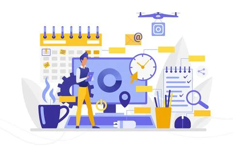 Project workflow management coordination process Illustrazione stock