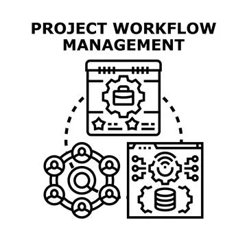 Project workflow management process planning and team collaboration Ilustração Stock
