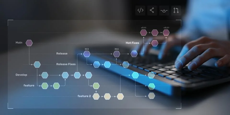 Project Workflow Planning and Process Mapping Illustrated on Digital Interfac Stock Photos