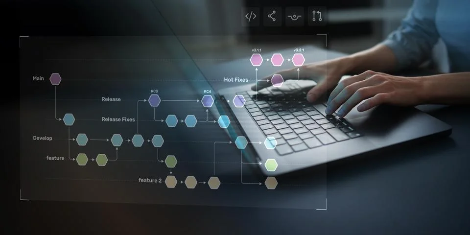 Project Workflow Planning and Process Mapping Illustrated on Digital Interfac Stock Photos