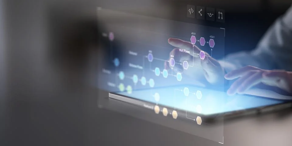 Project Workflow Planning and Process Mapping Illustrated on Digital Interfac Fotos Stock