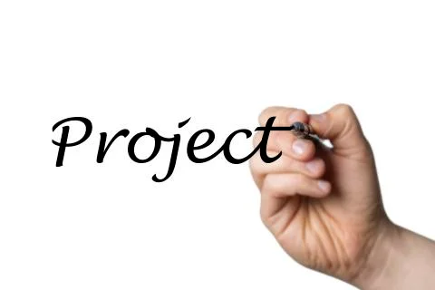 Project written by a hand Stock Photos
