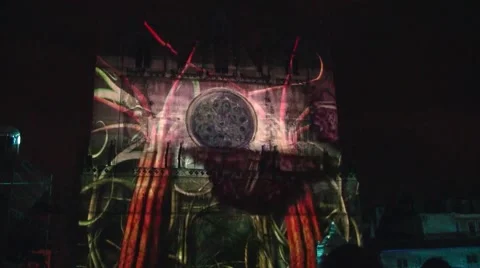 Projected Animation on St Jean Cathedral, Lyon, France Stock Footage 52397375