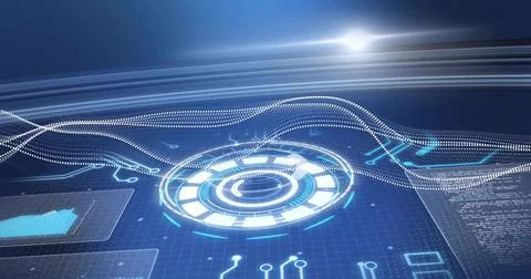 Projecting central HUD pulsing and scanning above grid plane, with waveform Stockillustratie
