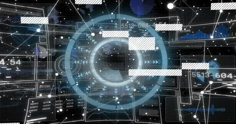 Projecting central HUD streaming telemetry across virtual workspace, showing Stock Illustration