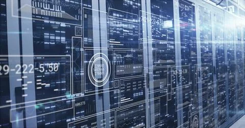 Projecting data overlays and illuminating racks with blinking LEDs and cabling Stock Illustration
