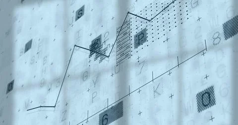 Projecting data visualization on office blinds with segments, blocks, characters Stock Photos