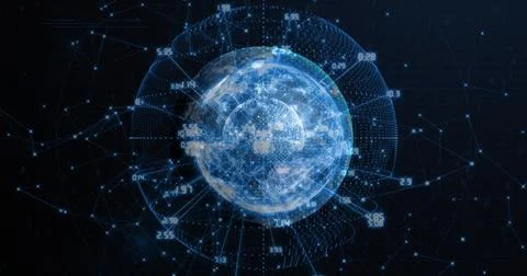 Projecting digital globe floating in cyberspace, with network nodes data lines Stock Illustration