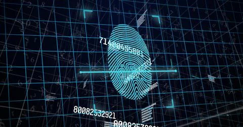 Projecting fingerprint intersecting scanning beam within grid overlay, floating Stock Photos